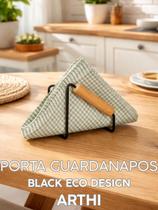Porta Guardanapos Para Mesa Posta Aço Bambu Lindo Moderno Clean Preto Linha ECO
