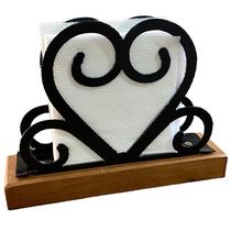 Porta Guardanapos Rococó Artesanal Rústico, Feito Em Madeira E Ferro Com Pintura Eletrostática