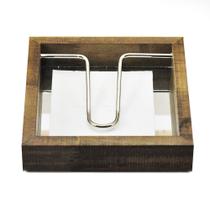 Porta-Guardanapos -TRADICIONAL- Espelhado haste metal Madeira cor Marrom - 17X17X4