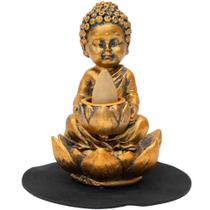 Porta Incenso Buda Flor Lótus 10.5cm - Infinity presentes Buda Sagrado Meditando Cobre Brilhante