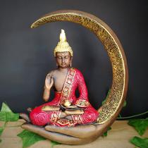 Porta incenso buda na lua vermelho 27cm