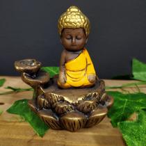 Porta incenso cascata buda flor de lótus envelhecido c/ amarelo 11cm