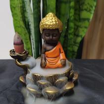 Porta incenso cascata buda flor de lótus envelhecido c/ laranja 11cm Porta incenso cascata buda flor de lótus envelhecido c/ laranja 11cm