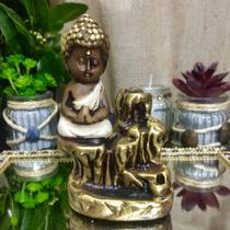 Porta incenso cascata buda menor envelhecido c/ branco 12cm Porta incenso cascata buda menor envelhecido c/ branco 12cm