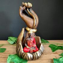 Porta incenso cascata buda na mão envelhecido com vermelho 20cm Porta incenso cascata buda na mão envelhecido com vermelho 20cm