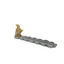 PORTA INCENSO ELEFANTE EM RESINA CINZA E DOURADO 20cm