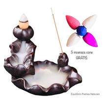 Porta Incenso Incensário Cascata Fumaça Flor De Lótus Carpa