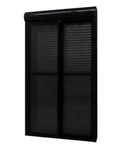 PORTA INTEGRADA 2,10x1,50 ALUMÍNIO PRETO COM PERSIANA 2 FOLHAS MÓVEIS VIDRO LISO ACIONAMENTO MANUAL COM FECHADURA LINHA SUPREMA