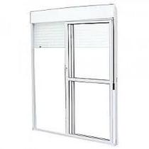 Porta integrada alumínio preto com persiana 2 folhas móveis vidro liso acionamento manual com fechadura linha 25 premium