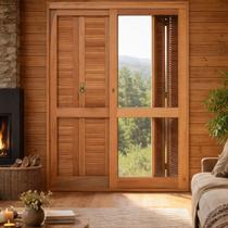 Porta Janela Eucalipto com Venezianas Pantográficas e Caixilho de Correr 120CMX213CM Premium Marrom Porta Janela Eucalipto com Venezianas Pantográficas e Caixilho de Correr 120CMX213CM Premium Marrom