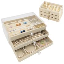 Porta Joia Acrílico 3 Camadas Brinco Anel Compartimento caixa de armazenamento de joias