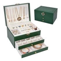 Porta Joia Caixa Organizadora de Jóias Feminina com 3 Camadas Anéis Colar Brincos