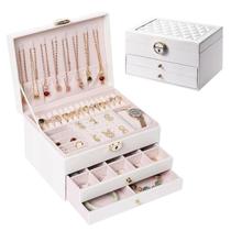 Porta Joia Caixa Organizadora de Jóias Feminina com 3 Camadas Anéis Colar Brincos