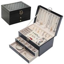 Porta Joia Caixa Organizadora de Jóias Feminina com 3 Camadas Anéis Colar Brincos