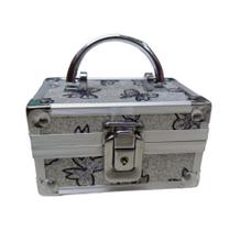porta jóia com chave maleta de metal cinza com borboleta