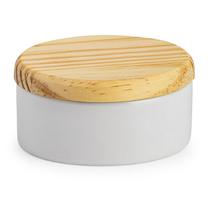 Porta joia de porcelana tampa de madeira potinho louça 8,5cm - Loja Bora, Decora!