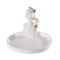 Porta Joia Menina e Borboletas Em Branco e Dourado 8x11x11cm