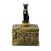 Porta Joia Quadrado Bastet Dourado 12,5 cm em Resina