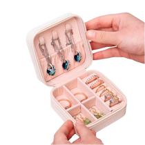 Porta Jóias Bolsa Viagem Maquiagem Colar Brinco Anel Estojo material sintético