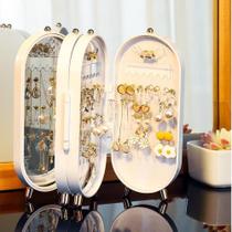 Porta joias dobravel espelho 3 compartimentos acrilico organizador caixa armazenadora branco versatilidade
