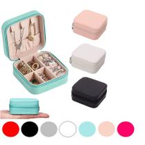 Porta-Jóias Duplo Mini Portátil de Couro Organizador Multifuncional para Bijuterias