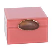 Porta joias em madeira e vidro rosa com detalhe em pedra - ah0348 - BTC