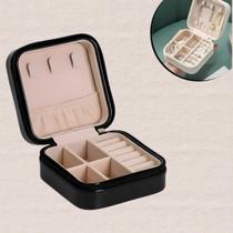 Porta-Joias Estojo de Viagem 10x10cm com Zíper Organizador Compacto com Divisórias