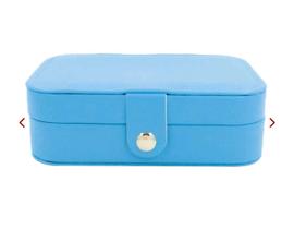 Porta Jóias Estojo Organizador Portátil Viagem Couro Botão - Azul