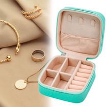 Porta Joias Estojo Viagem Brinco Colar Maquiagem Caixinha Portátil Verde Em Couro Porta Joias Estojo Viagem Brinco Colar Maquiagem Caixinha Portátil Verde Em Couro