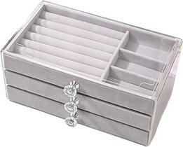 Porta Jóias Portátil Divisória Organizador Feminino Multius Cor Cinza-claro