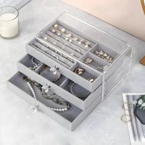 Porta Jóias Portátil Divisória Organizador Feminino Multiuso Cor Bege - 037