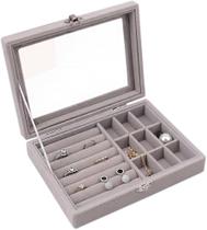 Porta Joias Tampa Vidro Organizador Veludo Divisória Fecho