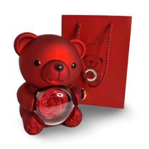 Porta Joias Urso Vermelho com Rosa Giratória Presente