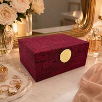Porta Joias Vermelho Bordô Madeira Metal Fecho Dourado Luxo Porta Joias Vermelho Bordô Madeira Metal Fecho Dourado Luxo