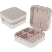 Porta Jóias Viagem Couro Estojo Maquiagem Portátil Cor Bege