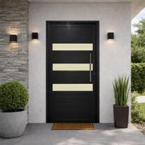 Porta Lambril 3 Vidros Alumínio Preto Com Puxador 210X90 Lado Direito