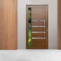 Porta Lambril com Puxador Friso e Vidro Linha Roma 210x90 Amadeirada Lado Esquerda