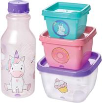 Porta Lanche Infantil Conjunto Unicornio 5 Itens Plasutil