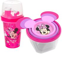 Porta Lanche Infantil Minnie Plasutil Kit Potes e Garrafa