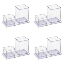 Porta lápis e clips Cristal Acrinil kit com 4 unidades