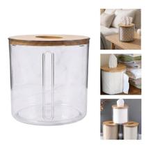 Porta Lenço e Papel Higiênico de Mesa Acrílico e Bambu para Banheiro e Escritório Transparente Yeet Porta Lenço e Papel Higiênico de Mesa Acrílico e Bambu para Banheiro e Escritório Transparente Yeet