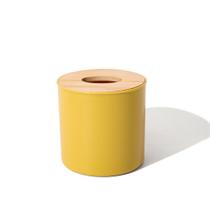 Porta Lenço Papel Redondo com Tampa de Bambu - Amarelo