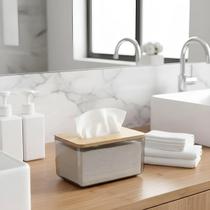 Porta Lenços de Papel Organizador de Acrílico Transparente com Tampa de Madeira Moderno