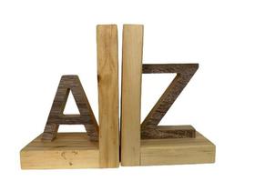 Porta Livros A-Z Em Madeira Pinus