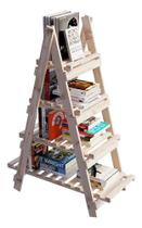 Porta Livros de madeira Pinus Design Piramide Escada - Technox