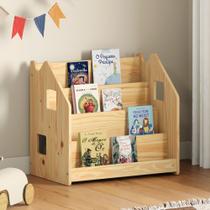 Porta Livros Madeira de Chão 4 Nichos Revisteiro Bruno Natural