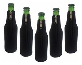 Porta Long Neck Térmico Em Neoprene Preto Liso com Zíper 5 Unidades