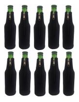 Porta Long Neck Térmico Em Neoprene Preto Liso com Zíper Kit com 10 Unidades