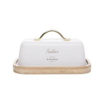Porta Manteiga Decorativo Olina Wolff Branco E Base Bambu
