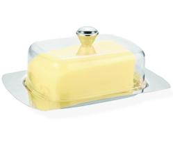 Porta Manteiga Em Aço Inox e Tampa Acrílica Transparente